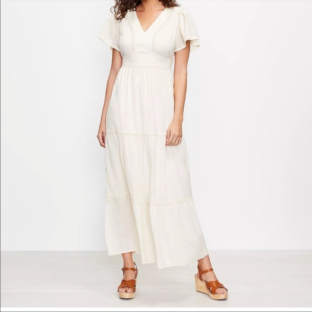 Loft Beach Cream NWT Tiered V Neck Maxi Dress XL